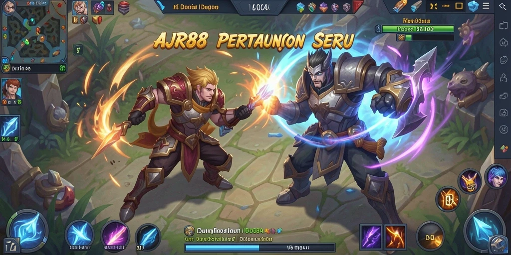 Screenshot gameplay AJR88 yang menunjukkan aksi seru dalam pertarungan MOBA.