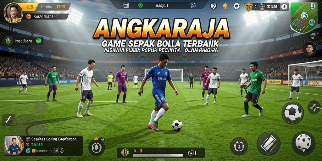Screenshot gameplay ANGKARAJA dengan aksi sepak bola nyata.