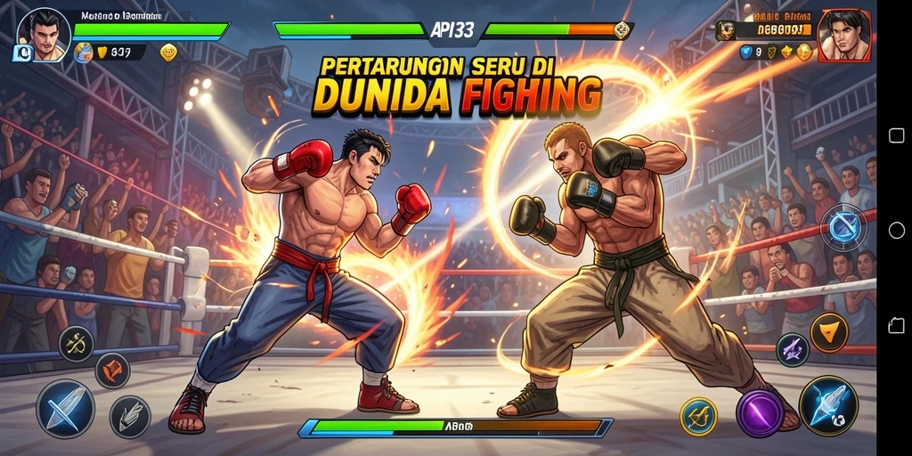 Screenshot gameplay API33 menampilkan aksi pertarungan seru dan karakter unik.