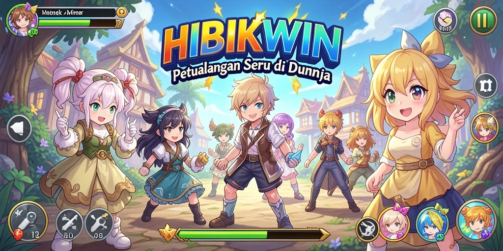Tangkapan layar HIBIKWIN menampilkan aksi pertarungan karakter Anime.