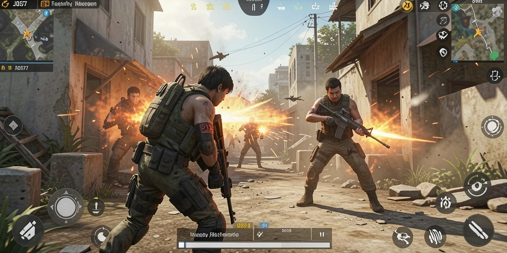 Screenshot gameplay JOS77 menunjukkan aksi seru dalam pertempuran FPS.