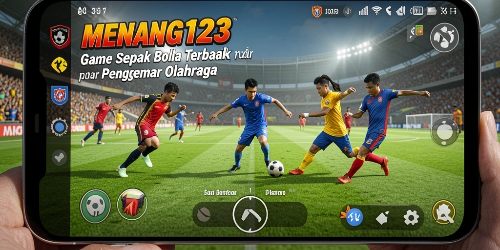 Tangkapan layar utama MENANG123 menampilkan aksi seru di lapangan sepak bola.