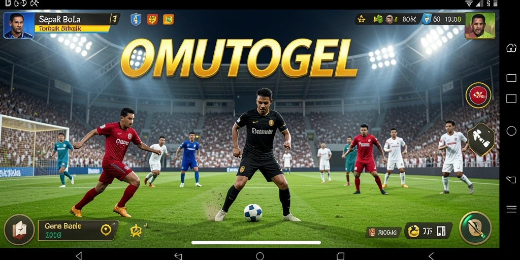 Screenshot utama OMUTOGEL menampilkan aksi seru pertandingan sepak bola.