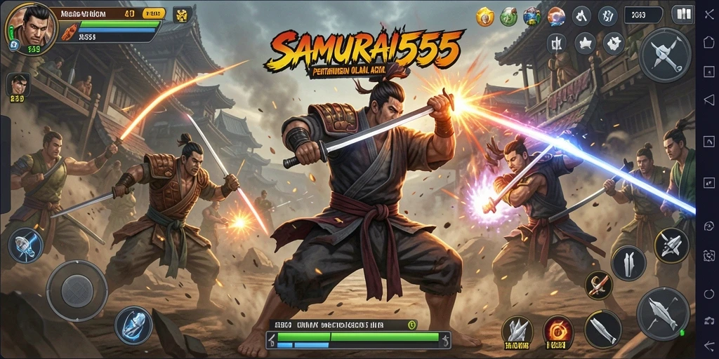 Tampilan gameplay SAMURAI555 yang menegangkan dan dinamis.